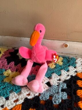 Ty Retired Pinky the Flamingo Beanie Baby with Original Tags and ERRORS